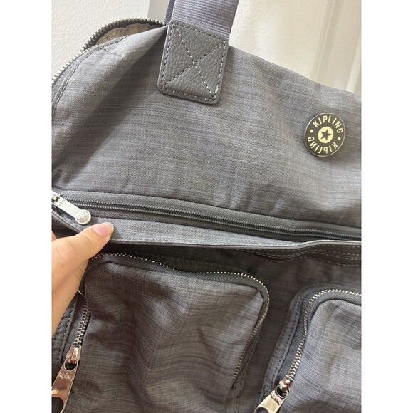 Kipling Rare GRAY Nylon BIG Pocket FRONT Large Weekend Travel Tote Bag - Picture 6 of 12